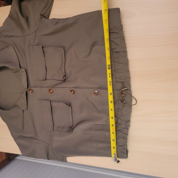 Utility Bomber Jacket Army Green Cuff Sleeve‎ Elastic Drawstring Waist Small - Picture 9 of 11